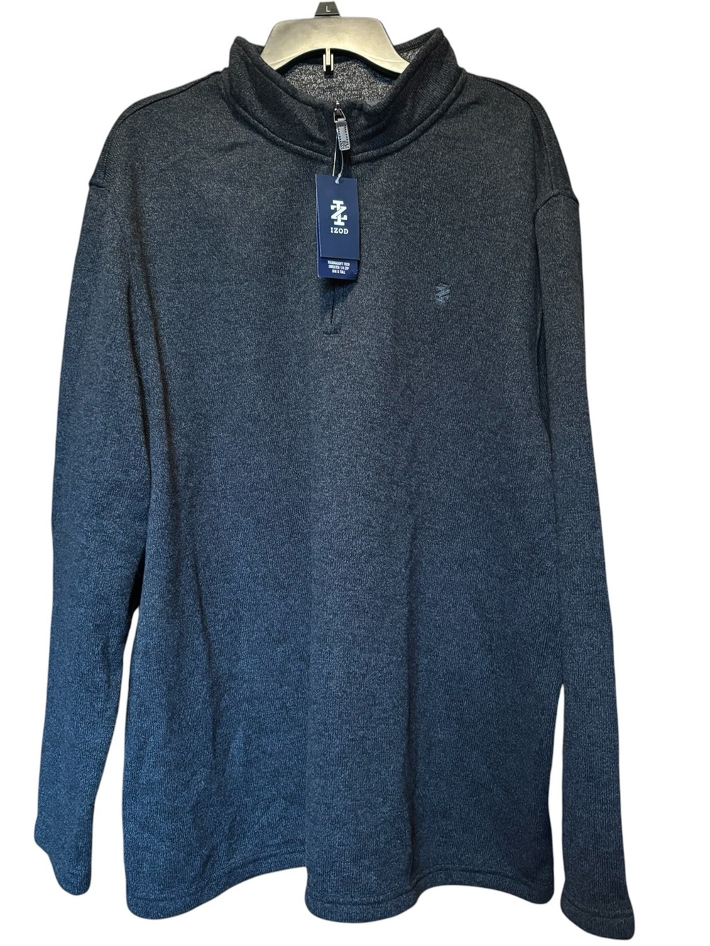 NWT IZOD Mens Sweater Tech Thermasoft 1/4 Zip Gray Logo Fleece 2XLT Long Sleeve
